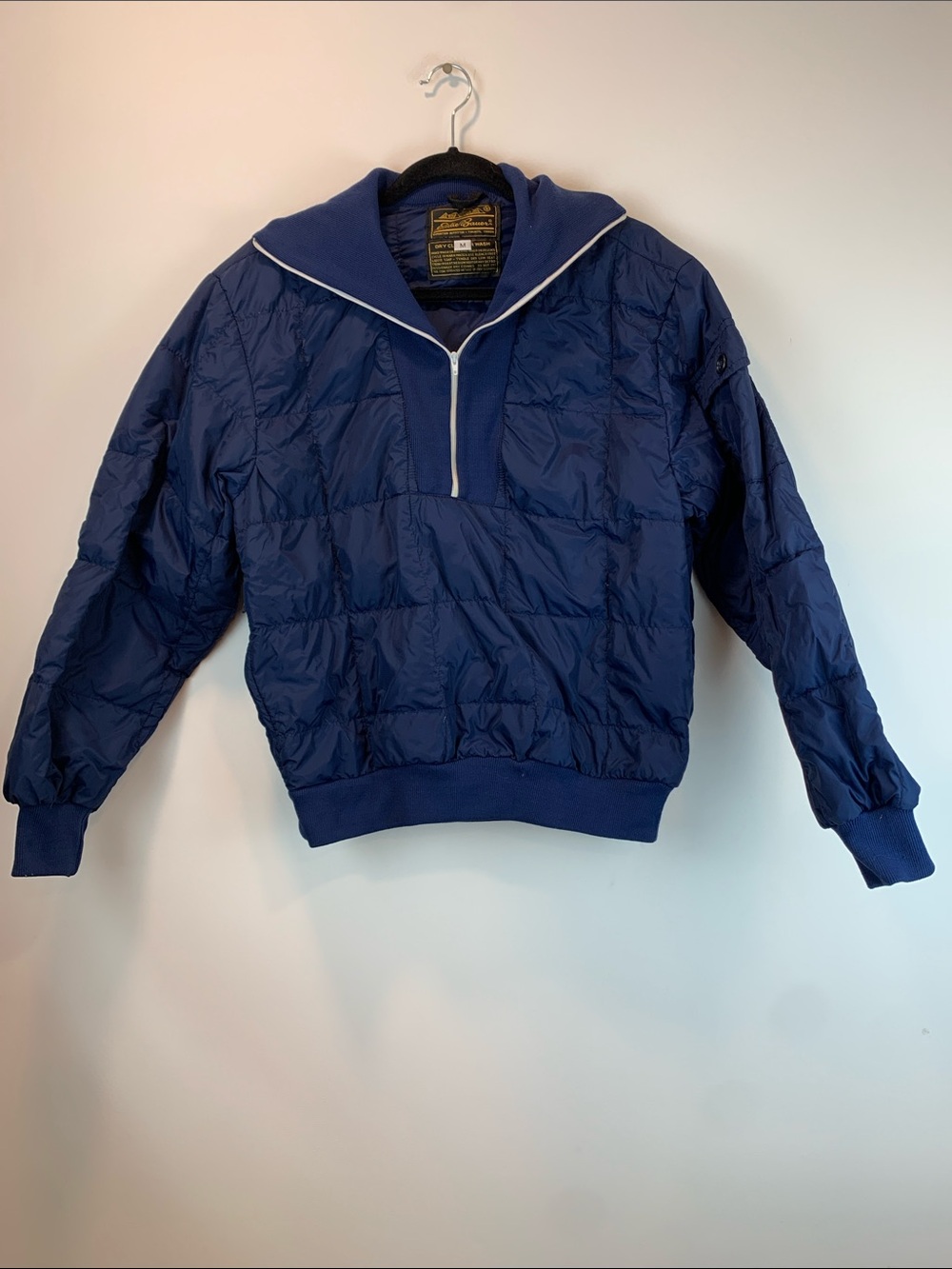 Vintage Eddie Bauer Goose Navy Down Quilted Jacket Sz M Y2k Preppy Fall Winter
